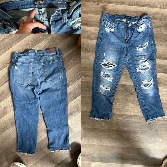 Judy Blue Denim - Judy Blue Distressed Ripped Cropped Jeans Blue Size 30